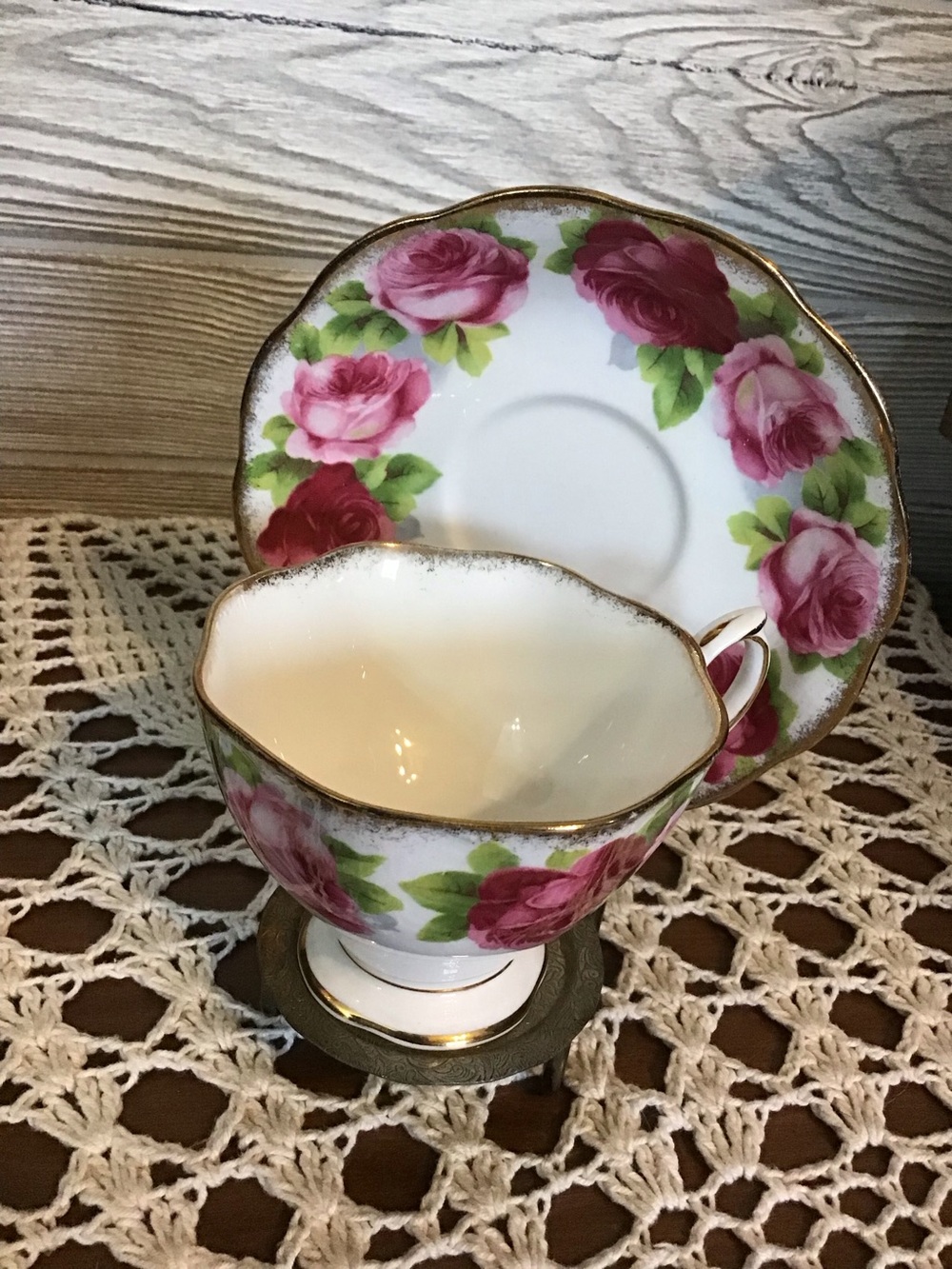 Vintage Old English  Rose Teacup and Saucer - Royal Albert